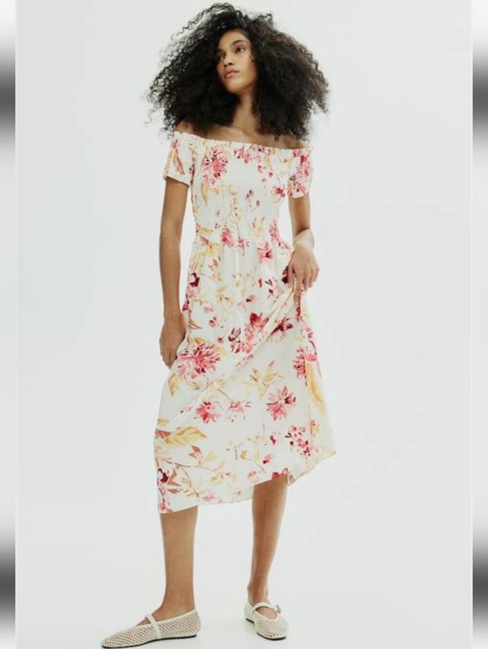 H&M Puff Sleeve Floral Midi Dress